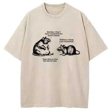 Personality fashion Rats Too Much Cheese Washed T-Shirt