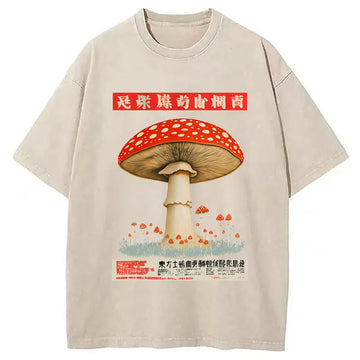 Personality fashion Psychedelic Mushroom Japanese Washed T-Shirt
