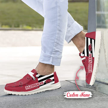 NCAA Arkansas Razorbacks Custom Name Hey Dude Shoes 19 M22