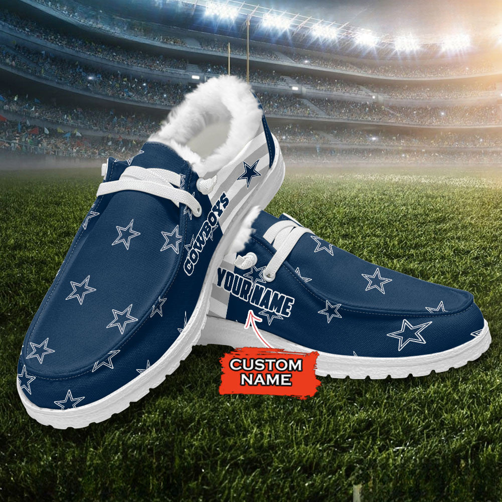 Custom Name NFL 09 Dallas Cowboys Hey Dude with warm fur lining Shoes