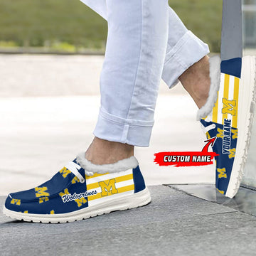 Custom Name NCAA 29 Michigan Wolverines Hey Dude with warm fur lining Shoes