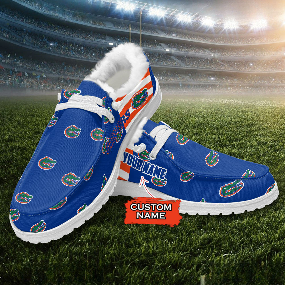 Custom Name NCAA 06 Florida Gators Hey Dude with warm fur lining Shoes