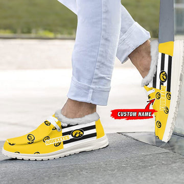 Custom Name NCAA 24 Iowa Hawkeyes Hey Dude with warm fur lining Shoes