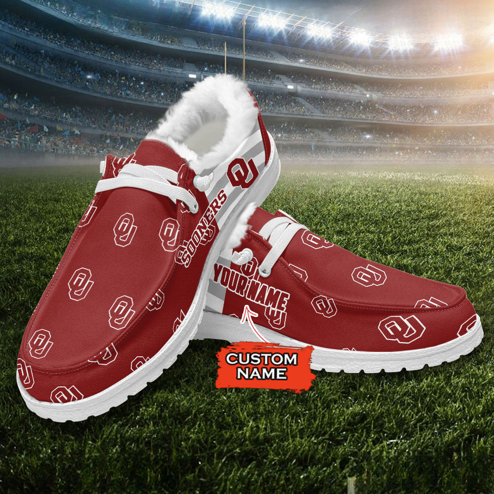 Custom Name NCAA 10 Oklahoma Sooners Hey Dude with warm fur lining Shoes