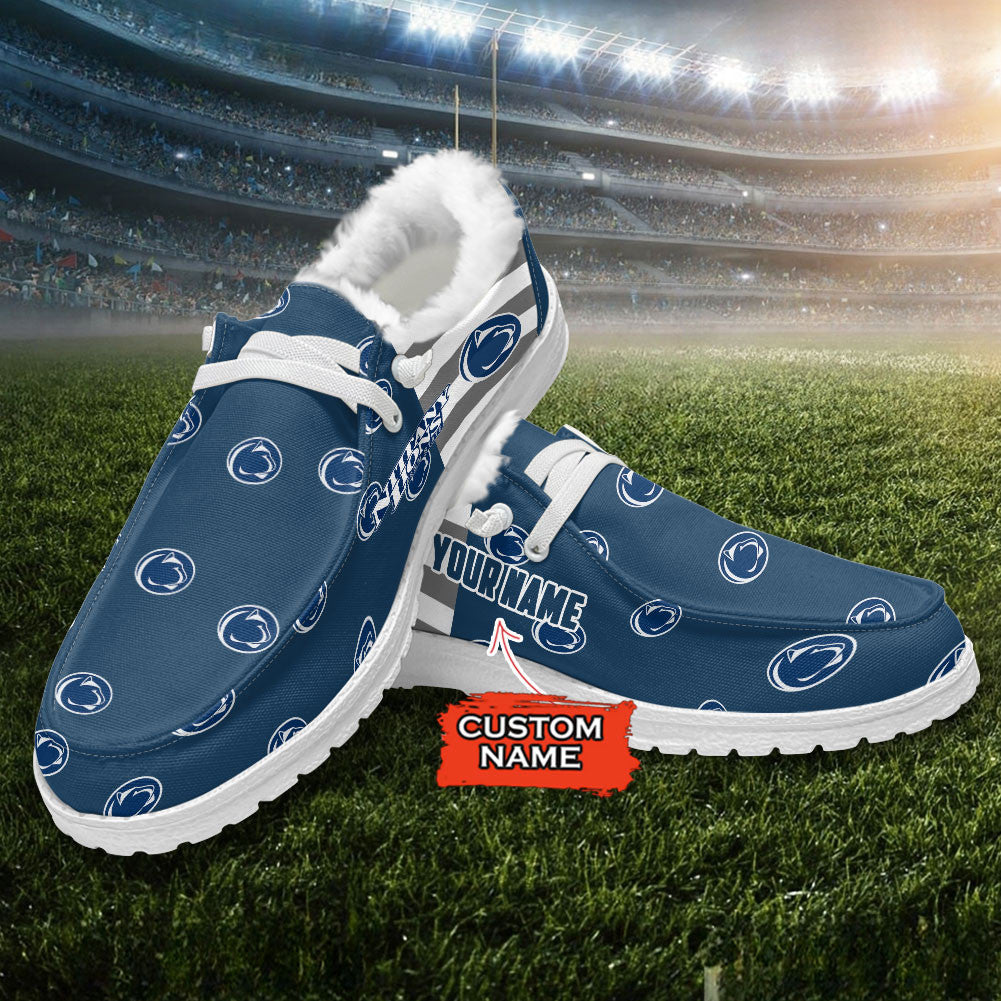 Custom Name NCAA 27 Penn State Nittany Lions Hey Dude with warm fur lining Shoes