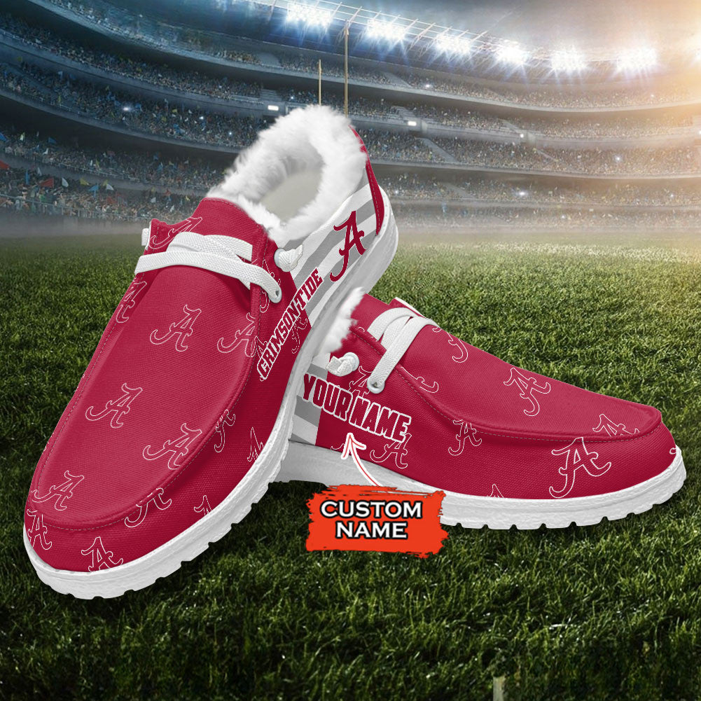 Custom Name NCAA 01 Alabama Crimson Tide Hey Dude with warm fur lining Shoes