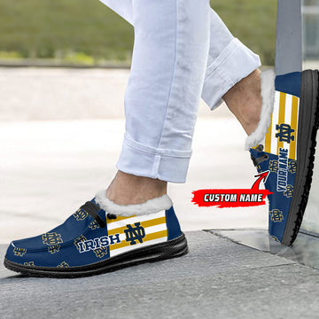 Custom Name NCAA 02 Notre Dame Fighting Irish Hey Dude with warm fur lining Shoes