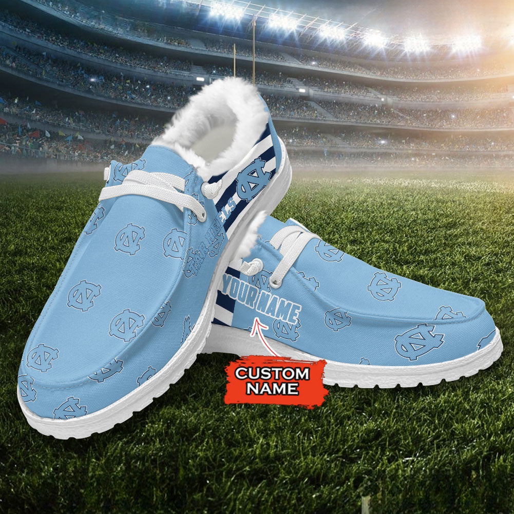 Custom Name NCAA 20 North Carolina Tar Heels Hey Dude with warm fur lining Shoes