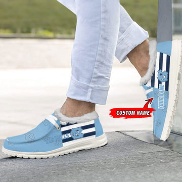 Custom Name NCAA 20 North Carolina Tar Heels Hey Dude with warm fur lining Shoes
