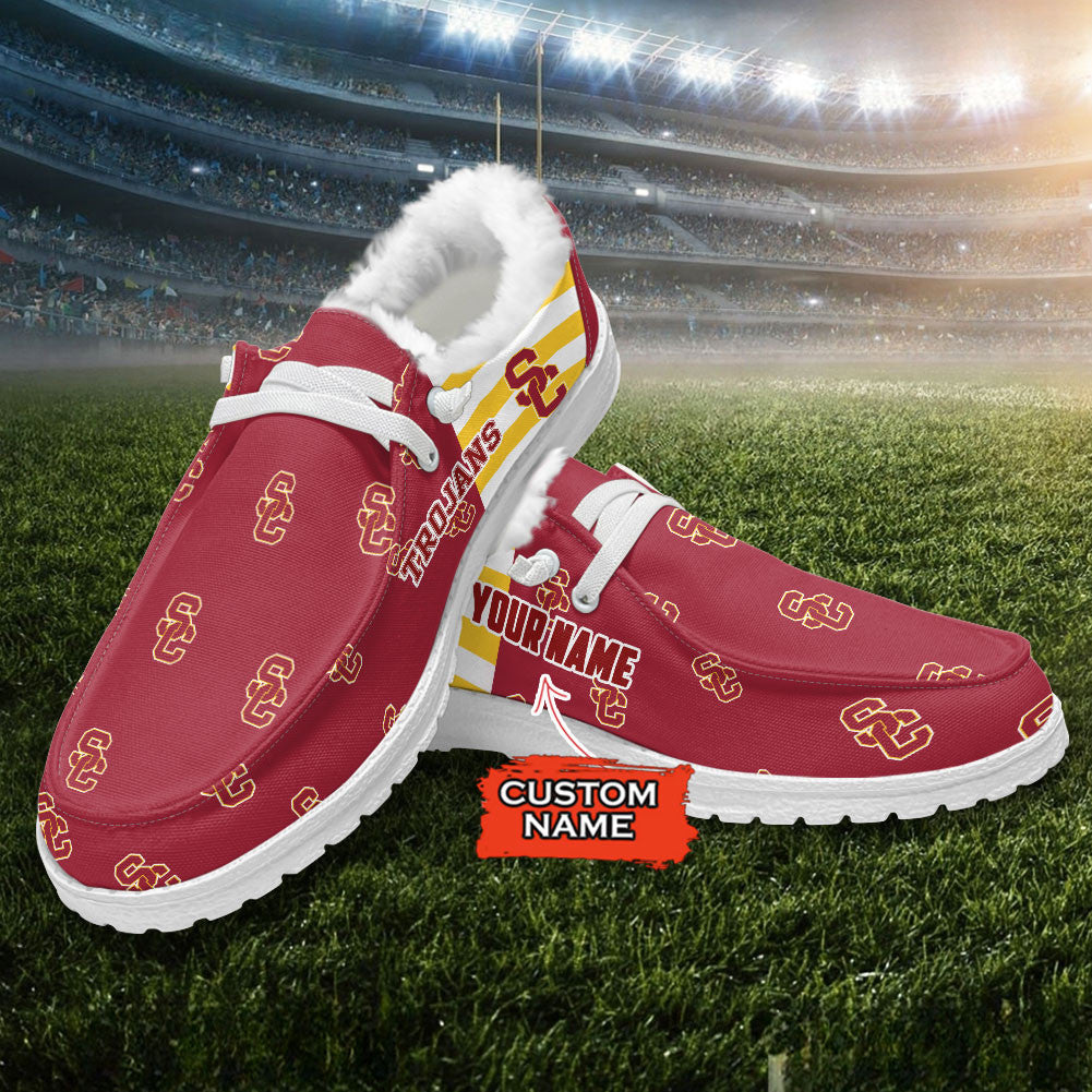 Custom Name NCAA 34 USC Trojans Hey Dude with warm fur lining Shoes