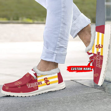 Custom Name NCAA 34 USC Trojans Hey Dude with warm fur lining Shoes