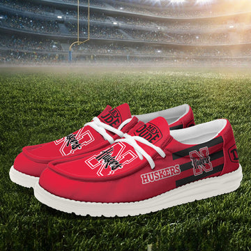 ZNCAA Nebraska Cornhuskers - Football Hey Dude Canvas Loafer Shoes