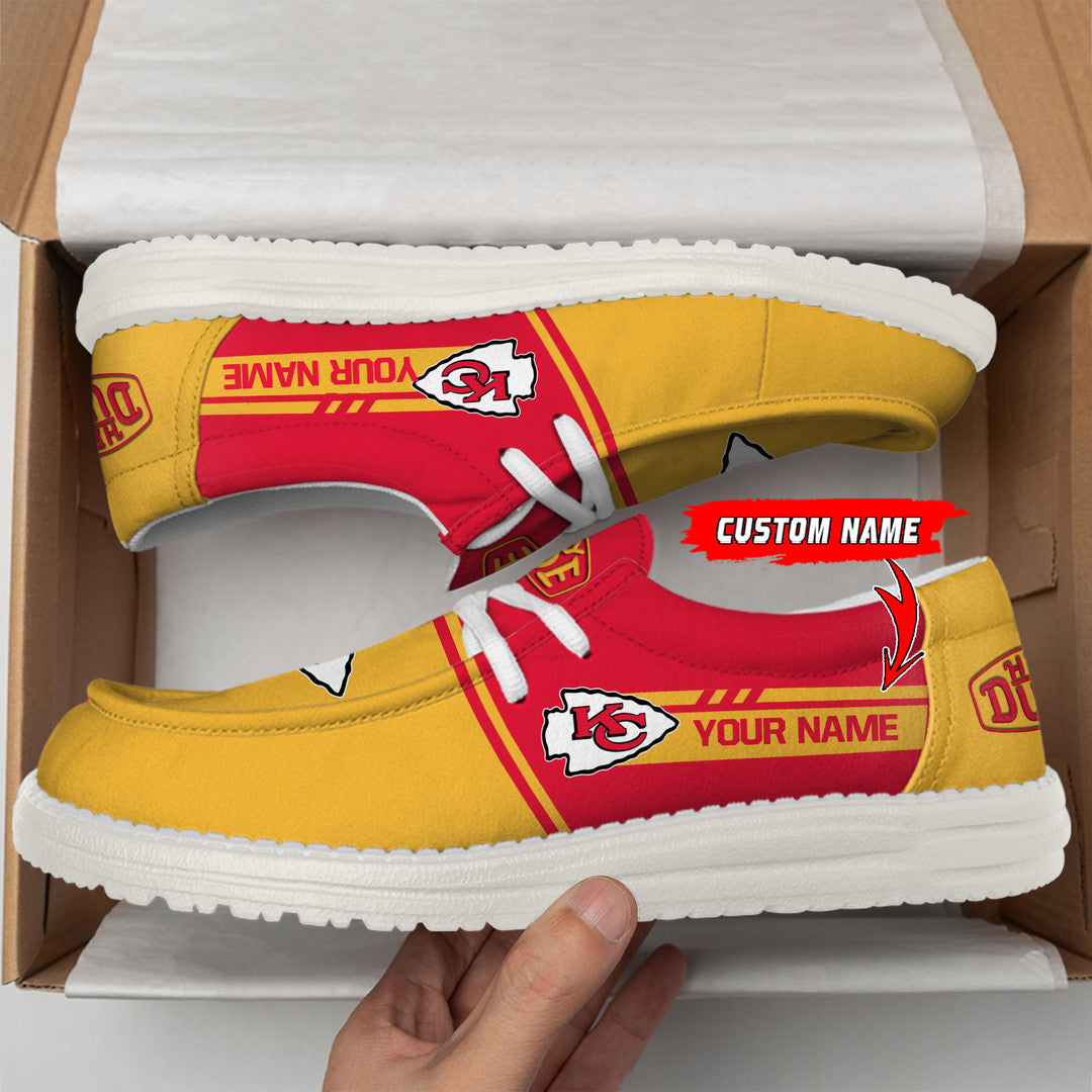 16 Kansas City Chiefs Football Hey Dude Canvas Loafer Shoes-Custom Name
