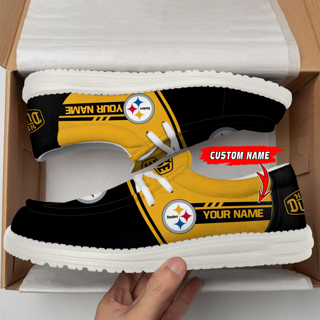 25 Pittsburgh Steelers Football Hey Dude Canvas Loafer Shoes-Custom Name