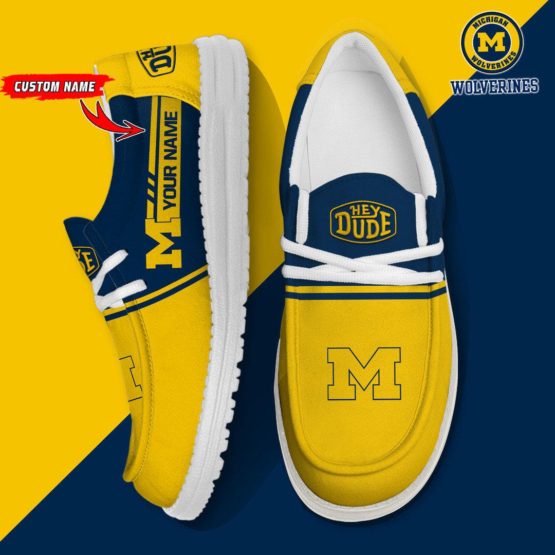 NCAA 29 Michigan Wolverines Football Hey Dude Canvas Loafer Shoes-Custom Name
