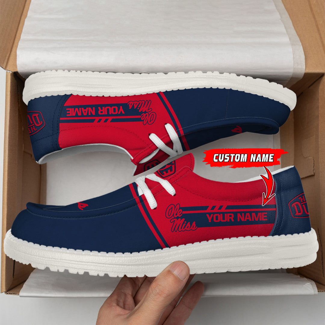 NCAA 25 Ole Miss Rebels Football Hey Dude Canvas Loafer Shoes-Custom Name