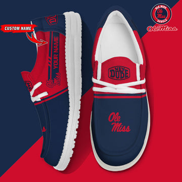 NCAA 25 Ole Miss Rebels Football Hey Dude Canvas Loafer Shoes-Custom Name