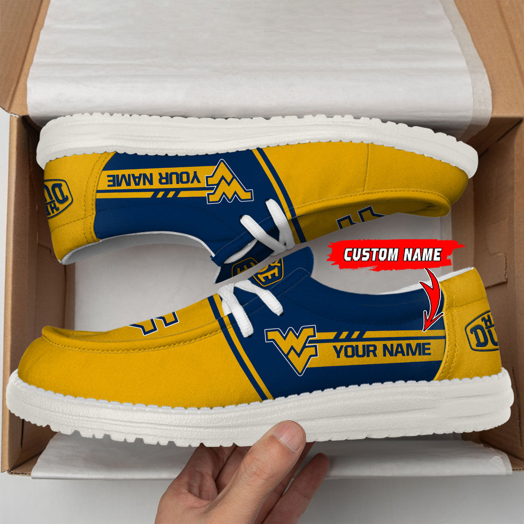 NCAA 14 West Virginia Mountaineers Football Hey Dude Canvas Loafer Shoes-Custom Name