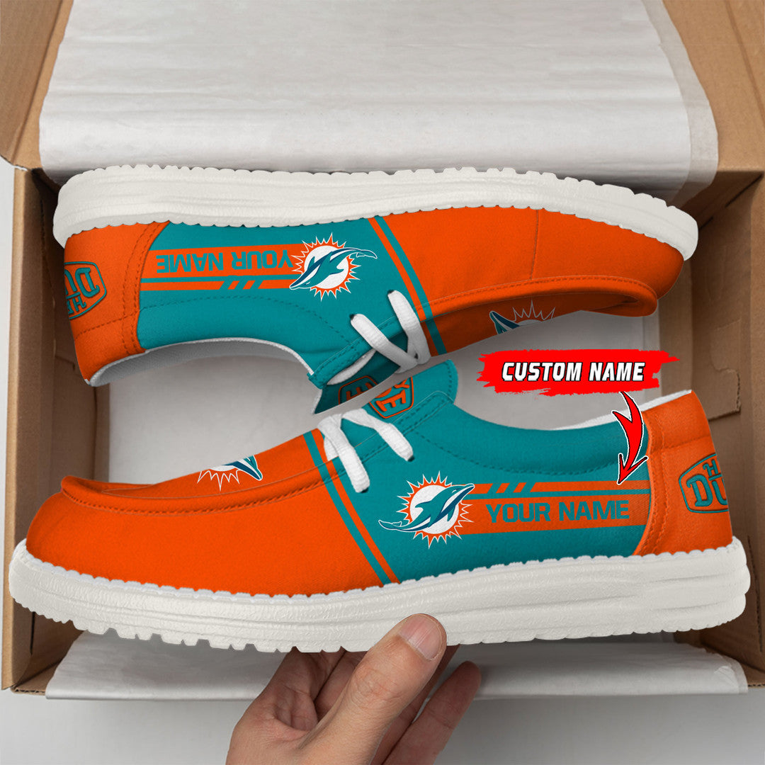 17 Miami Dolphins Football Hey Dude Canvas Loafer Shoes-Custom Name