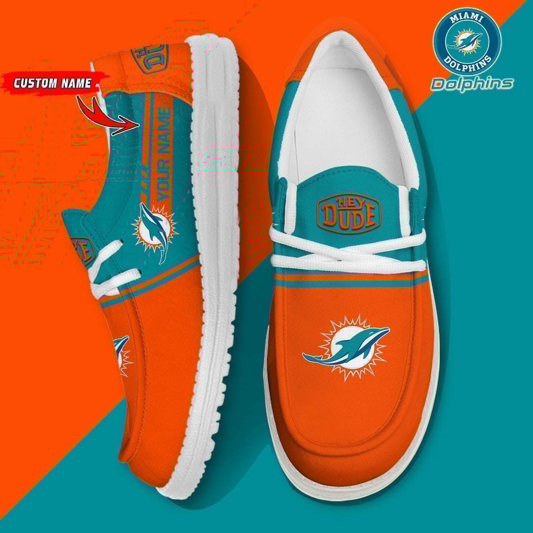 17 Miami Dolphins Football Hey Dude Canvas Loafer Shoes-Custom Name