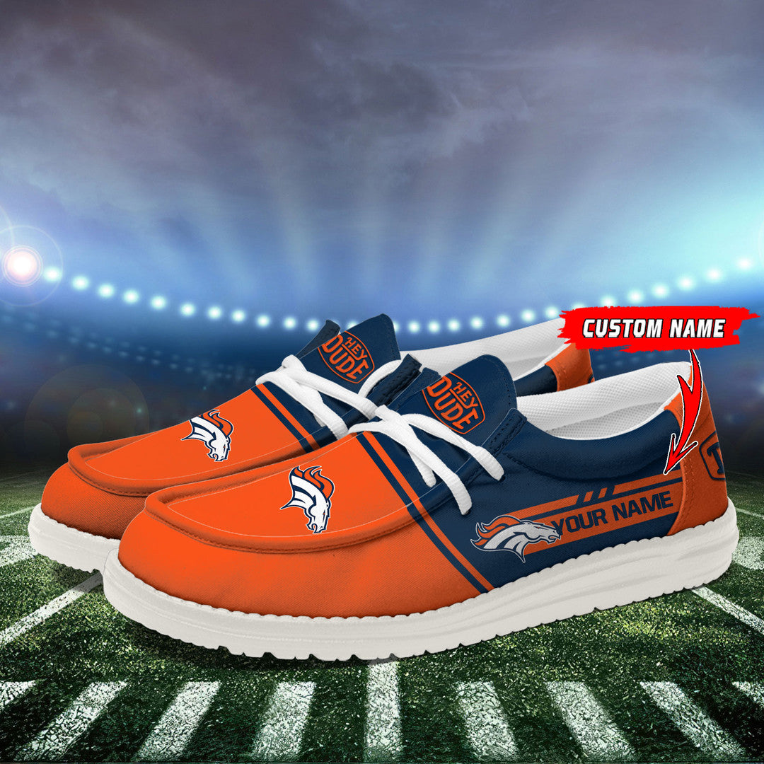 10 Denver Broncos Football Hey Dude Canvas Loafer Shoes-Custom Name