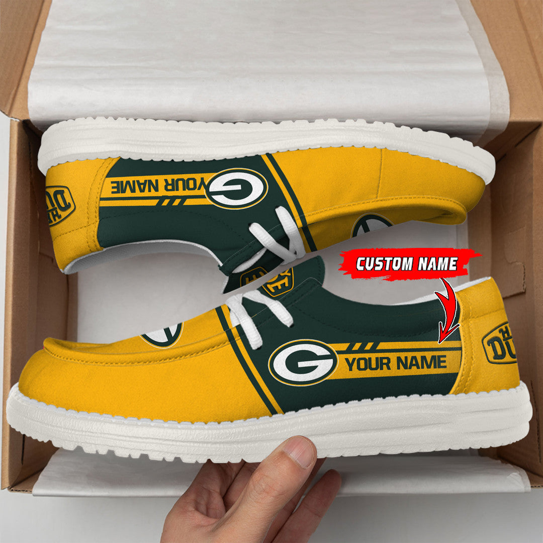 12 Green Bay Packers Football Hey Dude Canvas Loafer Shoes-Custom Name