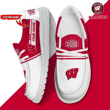 NCAA 37 Wisconsin Badgers Football Hey Dude Canvas Loafer Shoes-Custom Name