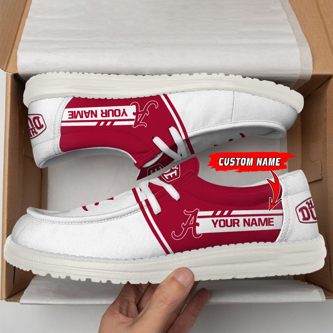 NCAA 01 Alabama Crimson Tide Football Hey Dude Canvas Loafer Shoes-Custom Name