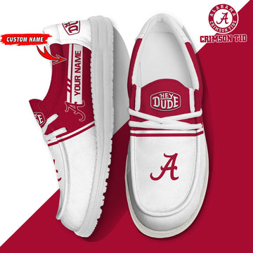 NCAA 01 Alabama Crimson Tide Football Hey Dude Canvas Loafer Shoes-Custom Name