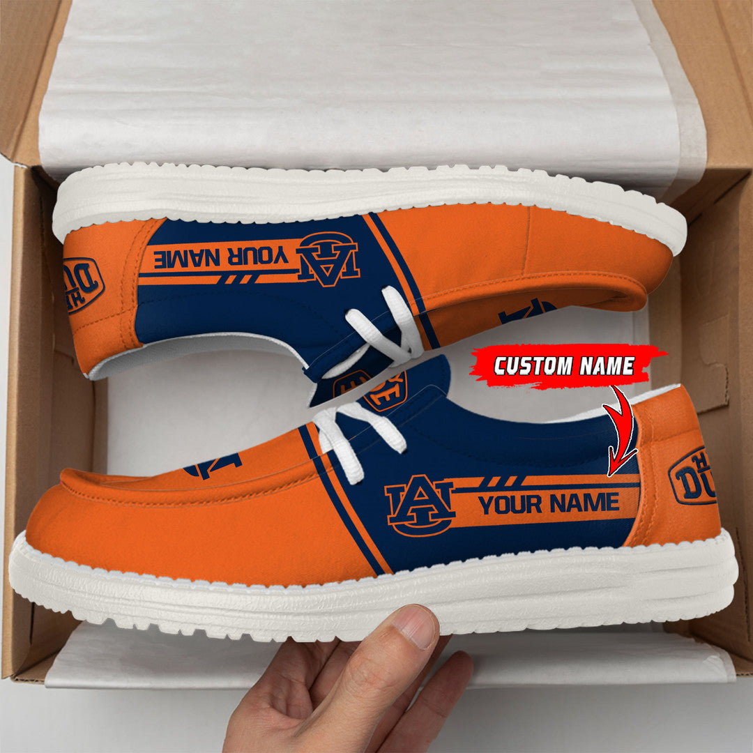 NCAA 03 Auburn Tigers Football Hey Dude Canvas Loafer Shoes-Custom Name