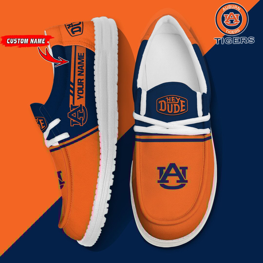 NCAA 03 Auburn Tigers Football Hey Dude Canvas Loafer Shoes-Custom Name