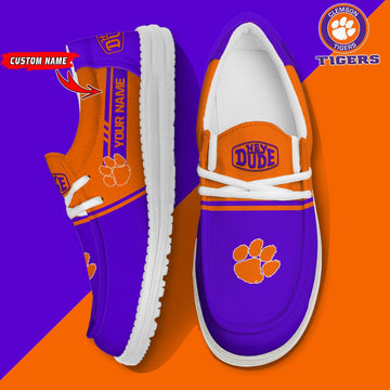 NCAA 05 Clemson Tigers Football Hey Dude Canvas Loafer Shoes-Custom Name