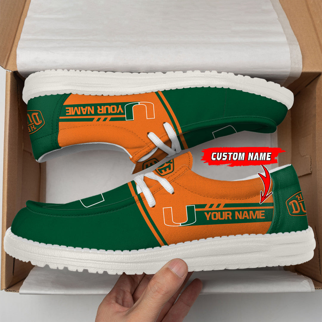 NCAA 36 Miami Hurricanes Football Hey Dude Canvas Loafer Shoes-Custom Name