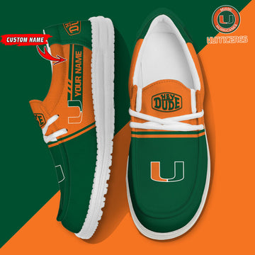 NCAA 36 Miami Hurricanes Football Hey Dude Canvas Loafer Shoes-Custom Name