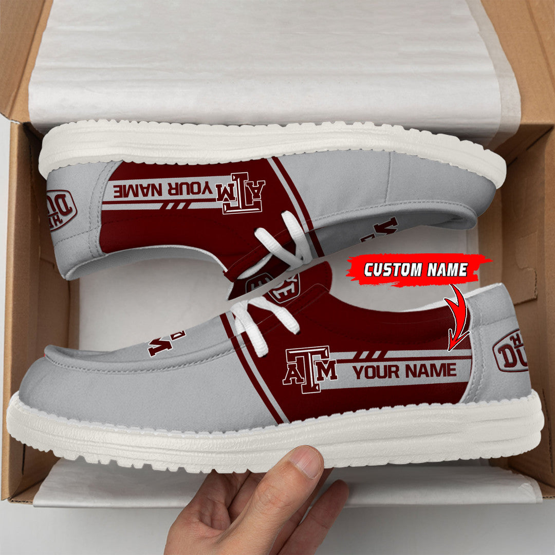 NCAA 31 Texas A&amp;M Aggies Football Hey Dude Canvas Loafer Shoes-Custom Name