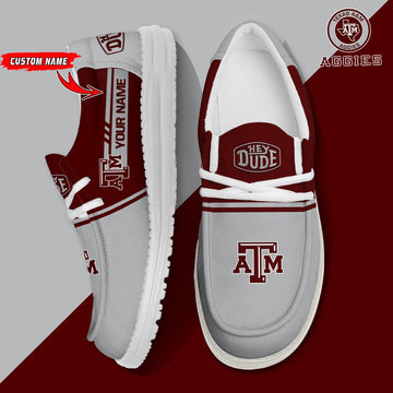 NCAA 31 Texas A&amp;M Aggies Football Hey Dude Canvas Loafer Shoes-Custom Name