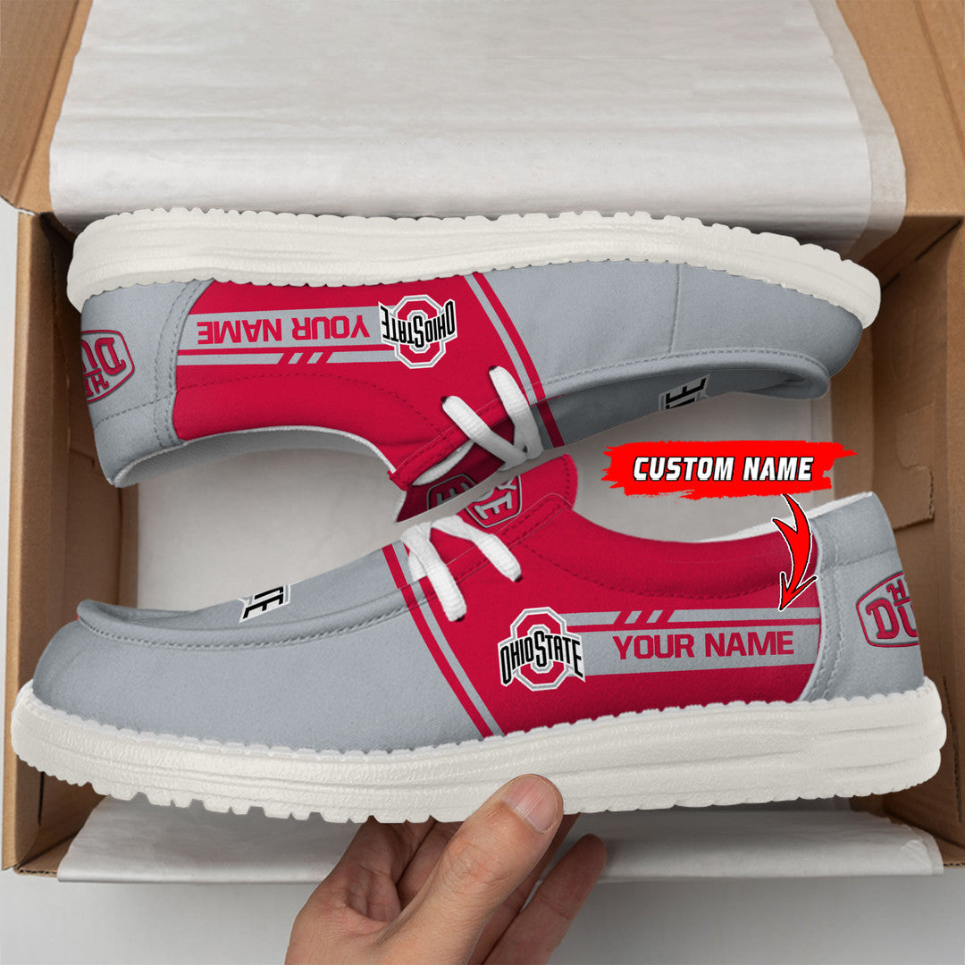 NCAA 04 Ohio State Buckeyes Football Hey Dude Canvas Loafer Shoes-Custom Name