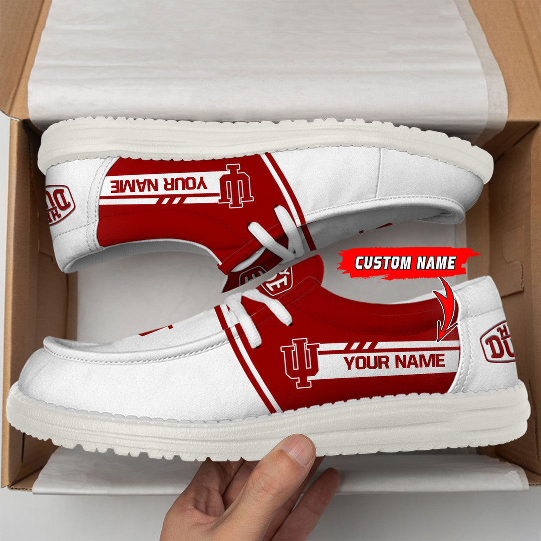 NCAA 30 Indiana Hoosiers Football Hey Dude Canvas Loafer Shoes-Custom Name