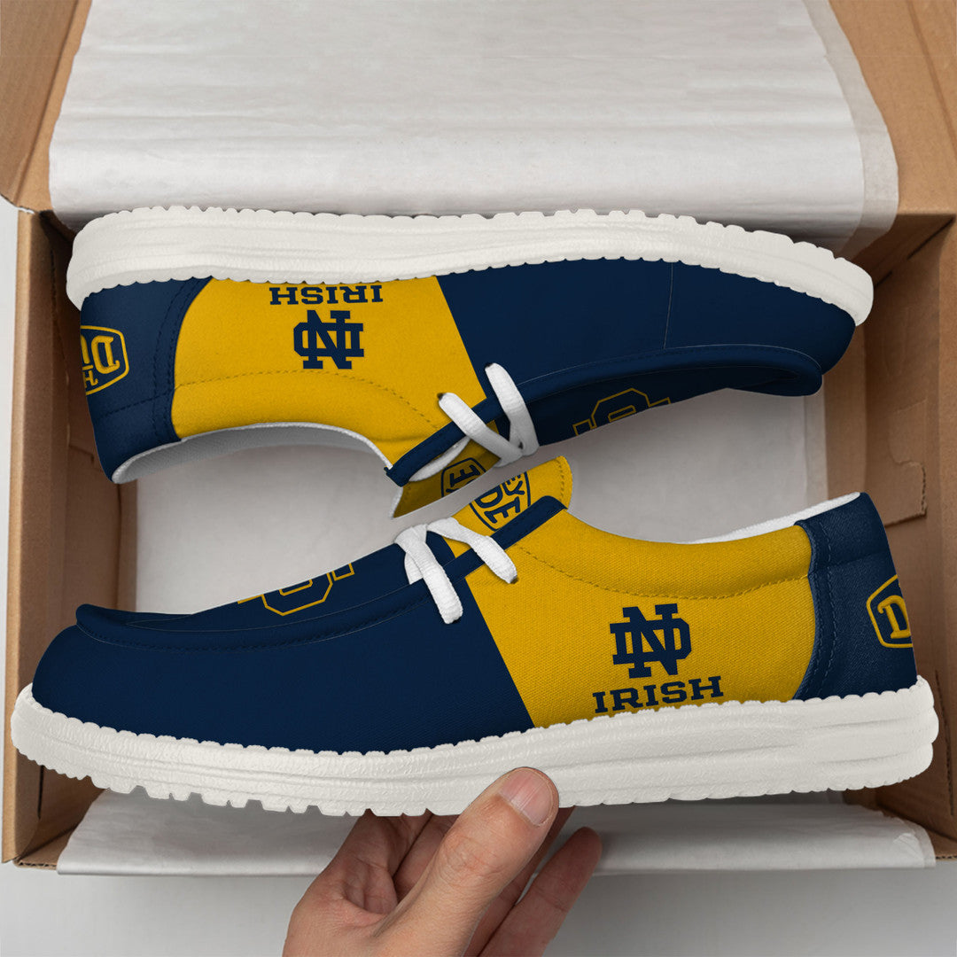 NCAA 02 Notre Dame Fighting Irish Football Hey Dude Canvas Loafer Shoess