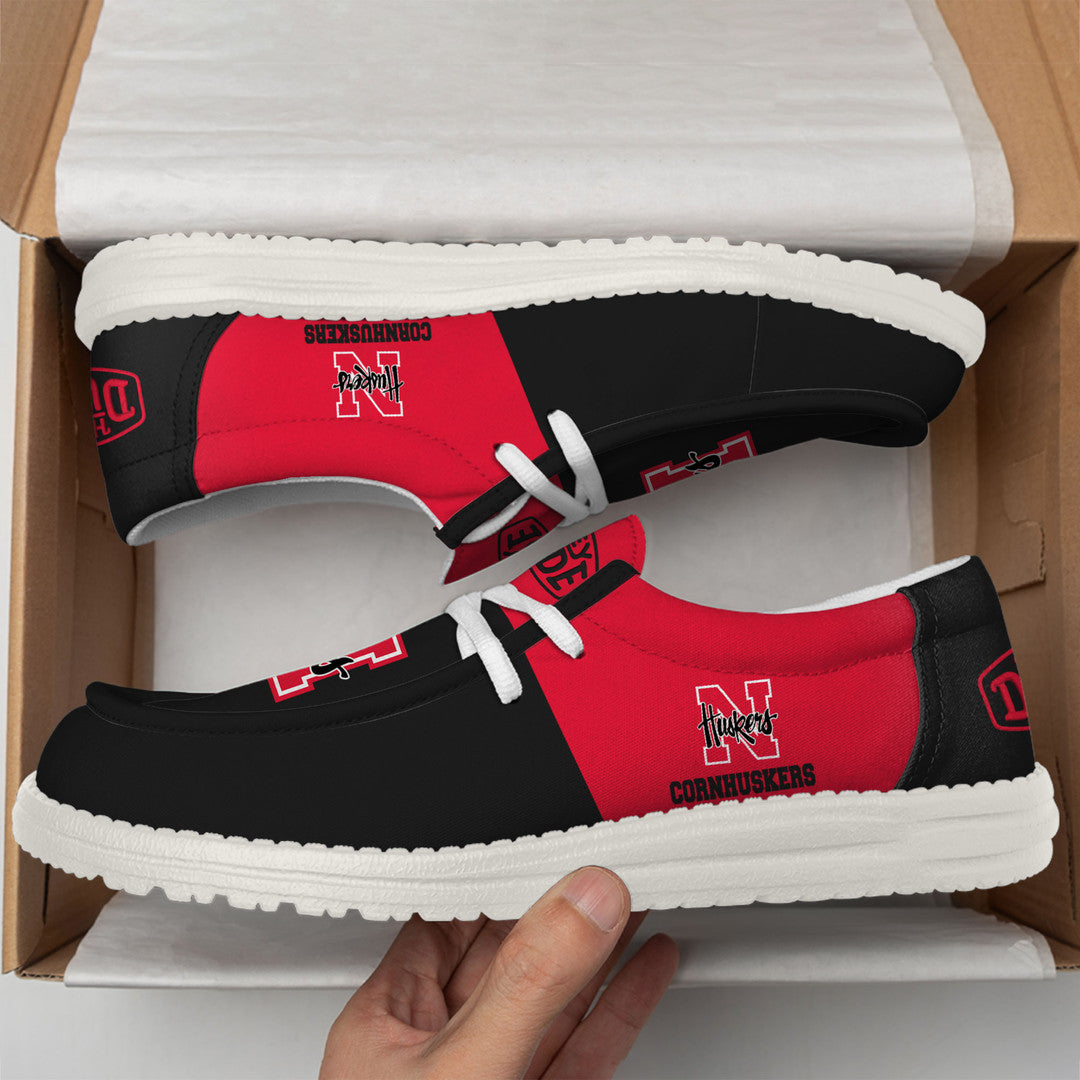 NCAA 19 Nebraska Cornhuskers Football Hey Dude Canvas Loafer Shoes
