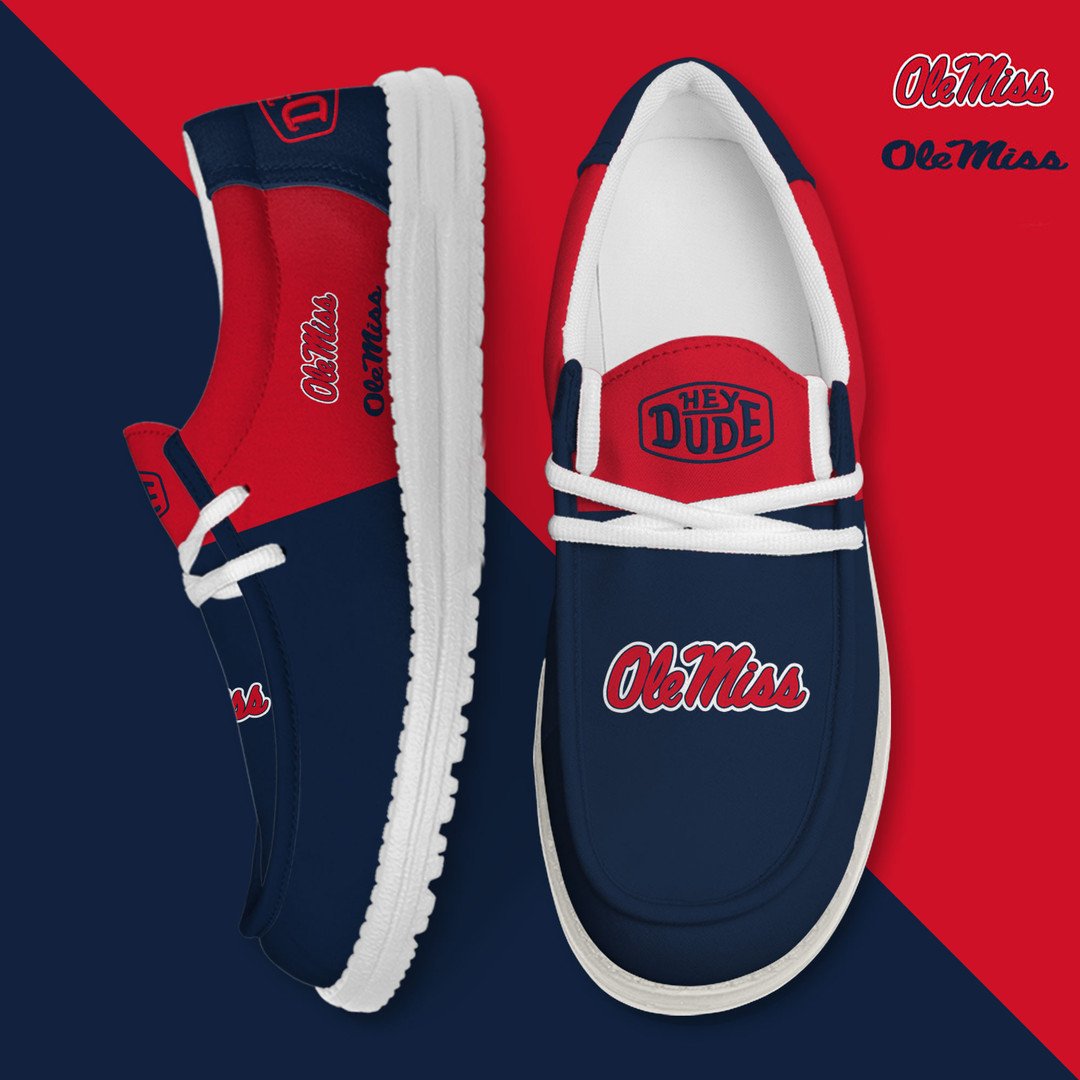 NCAA 25 Ole Miss Rebels Football Hey Dude Canvas Loafer Shoes