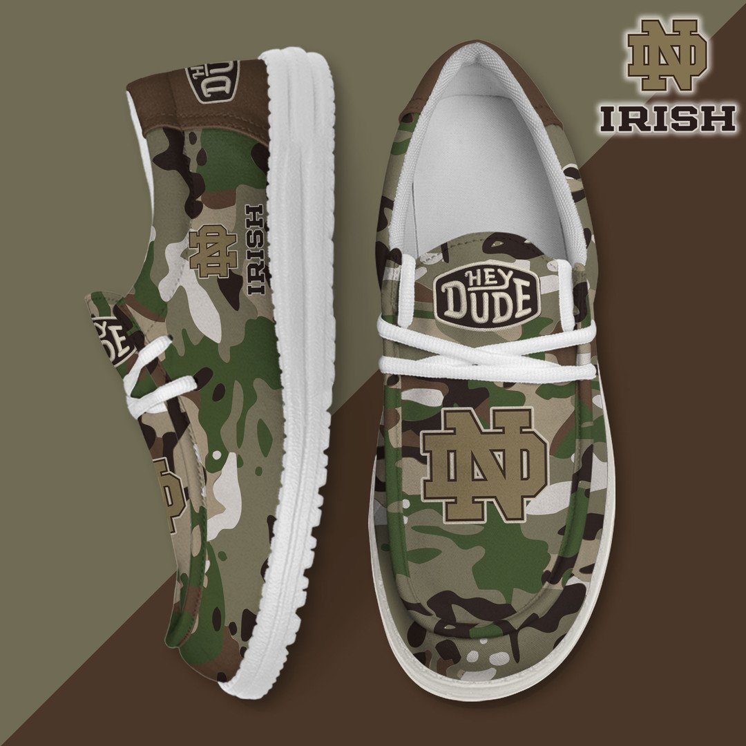 NCAA 02 Notre Dame Fighting Irish Camouflage Football Hey Dude Canvas Loafer Shoes
