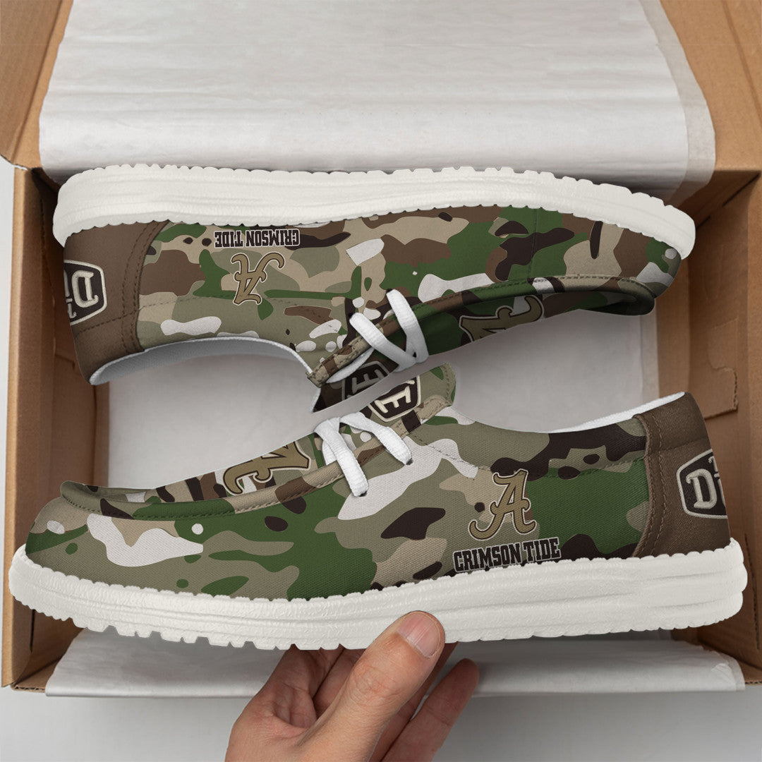 NCAA 01 Alabama Crimson Tide Camouflage Football Hey Dude Canvas Loafer Shoes