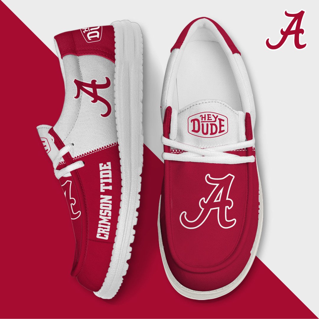 NCAA 01 Alabama Crimson Tide Football Hey Dude Canvas Loafer Shoes