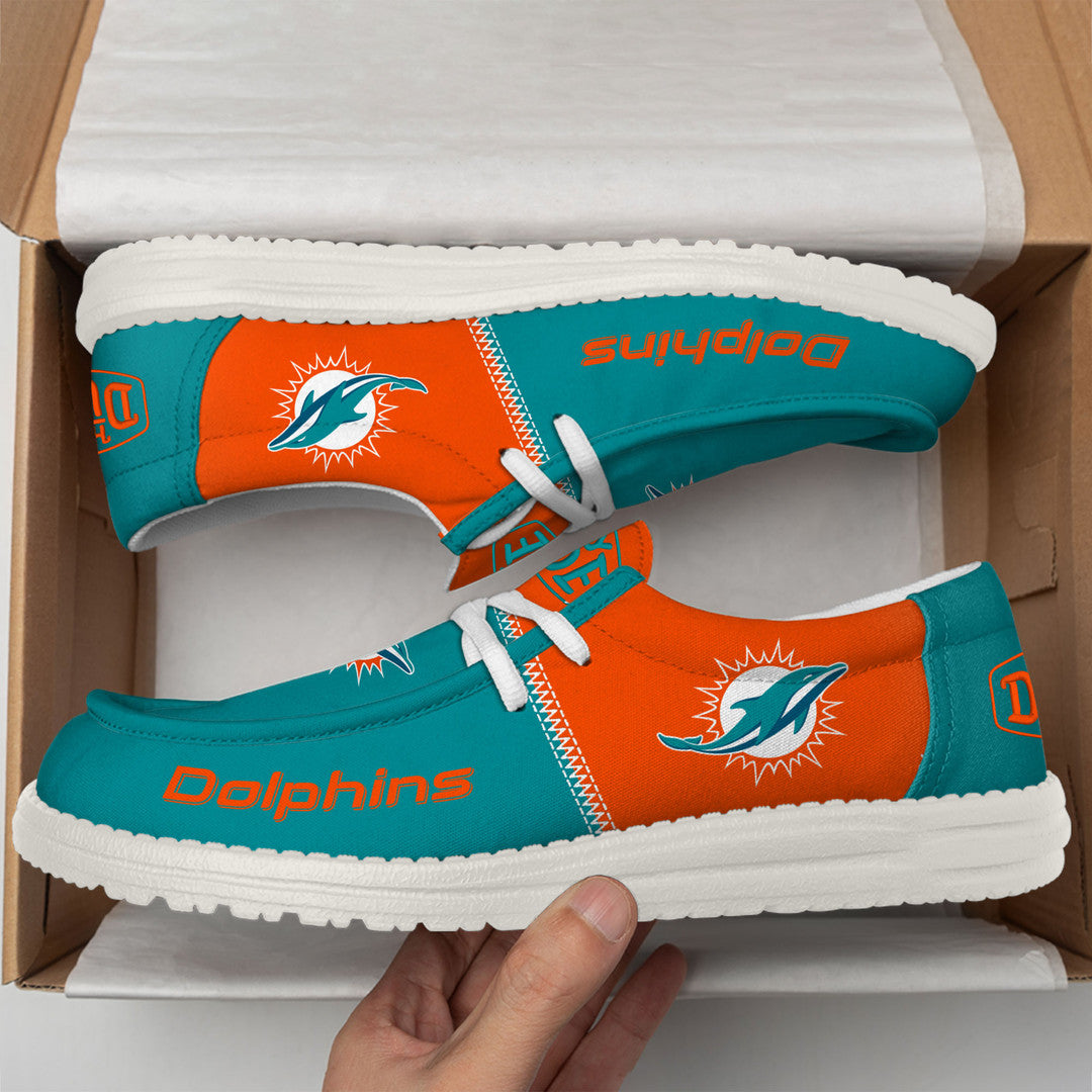 17 Miami Dolphins Football Hey Dude Canvas Loafer Shoes