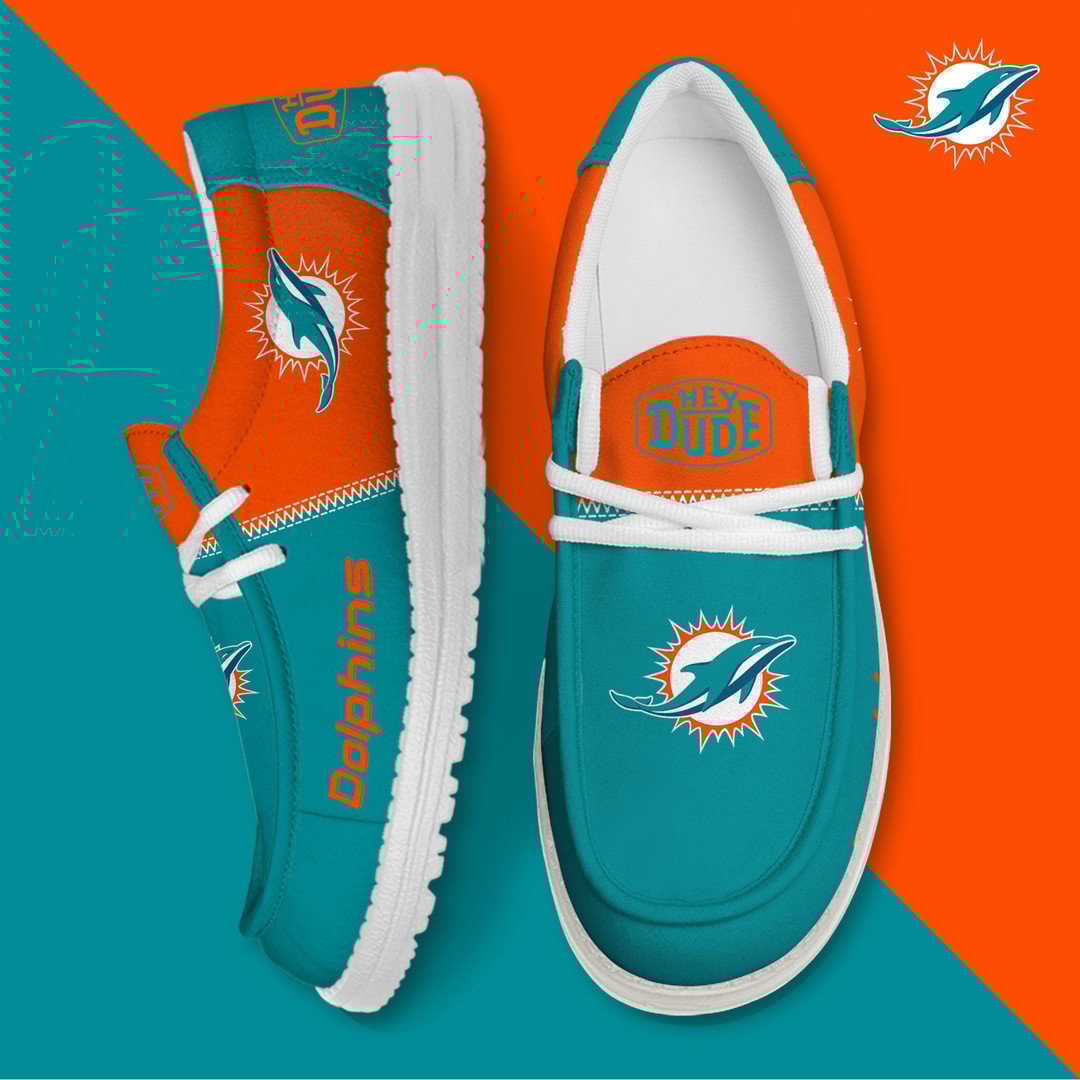 17 Miami Dolphins Football Hey Dude Canvas Loafer Shoes