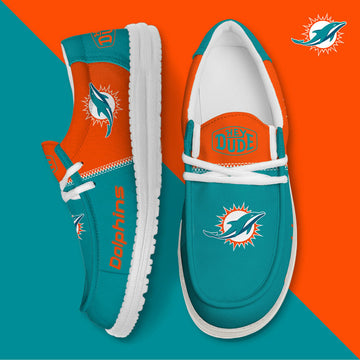 17 Miami Dolphins Football Hey Dude Canvas Loafer Shoes