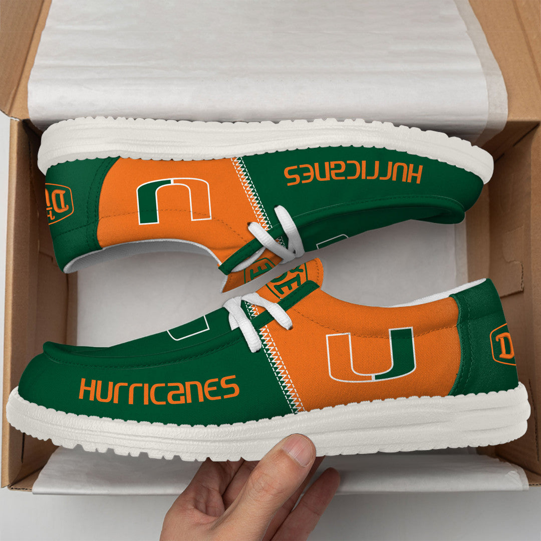 NCAA 36 Miami Hurricanes Football Hey Dude Canvas Loafer Shoes