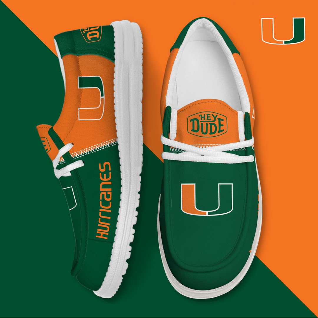 NCAA 36 Miami Hurricanes Football Hey Dude Canvas Loafer Shoes