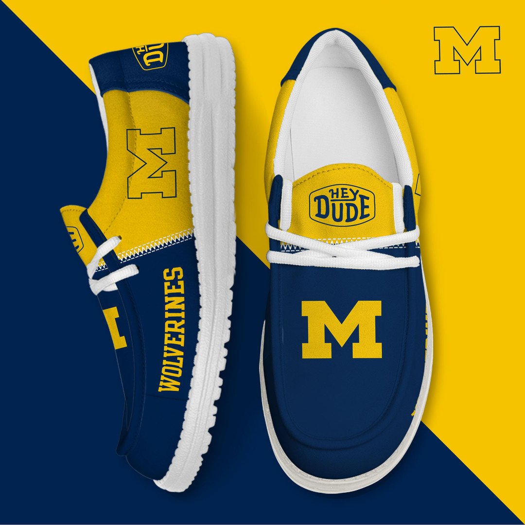 NCAA 29 Michigan Wolverines Football Hey Dude Canvas Loafer Shoes
